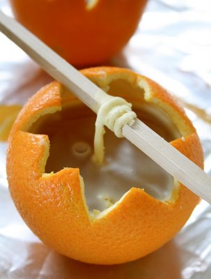 como hacer una vela con una naranja pelada