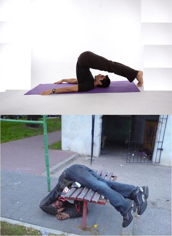 Borrachos en posturas de yoga